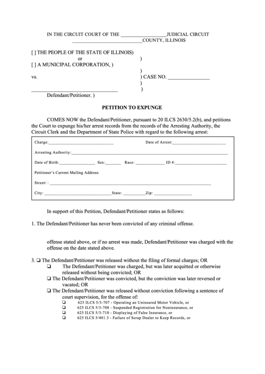 Fillable Motion And Order For Expungement Printable Pdf Download