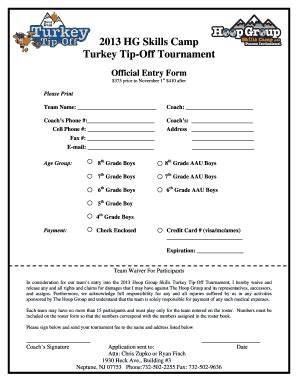 Fillable Online 2013 Turkey Tip Off Entry Form Doc Fax Email Print