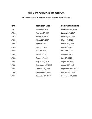 Fillable Online 2017 Paperwork Deadlines Fax Email Print Pdffiller