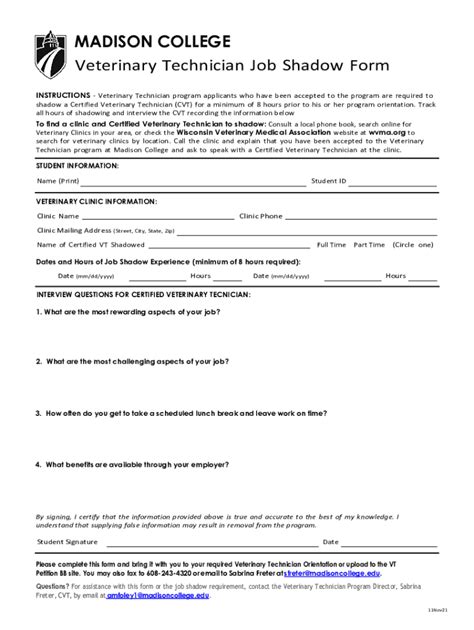 Fillable Online 2019 Spring Veterinary Technician Job Shadow Form Pdf