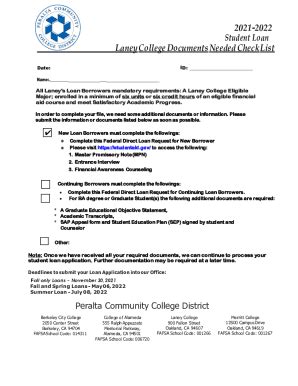 Fillable Online 2021 2022 Studen Loan T Laney College Documents Needed