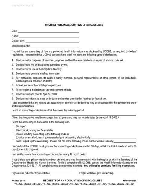 Fillable Online Accounting Of Disclosure Request Form Template 1