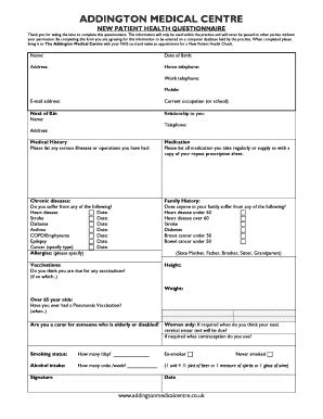 Fillable Online Addingtonmedicalcentre Co Paperwork Required For