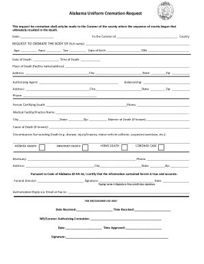 Fillable Online Alabama Cremation Authorization Form Fill Out And