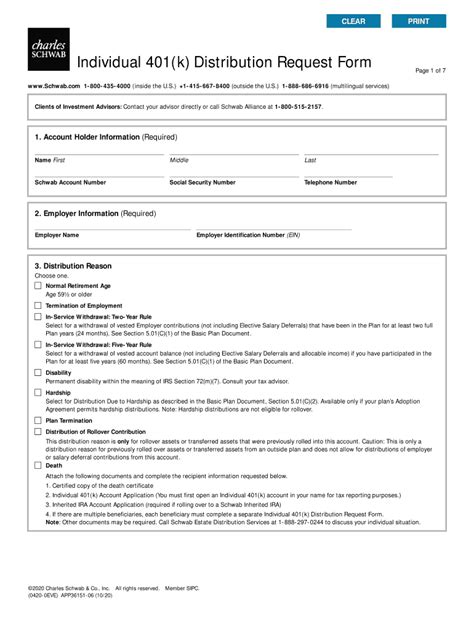 Fillable Online App36151 Individual 401K Distribution Request Form