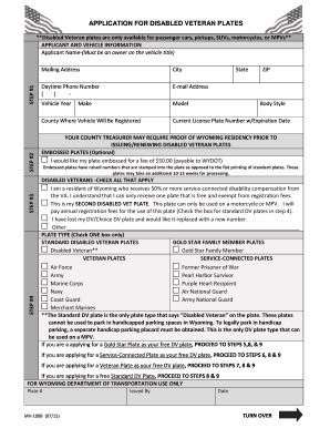 Fillable Online Application For Disabled Veteran Plates Fax Email Print