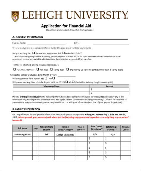 Fillable Online Application For Financial Aid Documents Checklist We