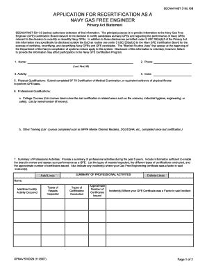 Fillable Online Application For Recertification As A Navy Gas Free