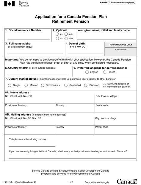 Fillable Online Application Kit For Canada Pension Plan Disability