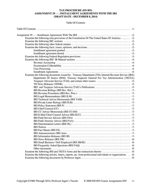 Fillable Online Assignment 29 Installment Agreements With The Irs