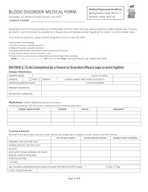 Fillable Online Blood Disorder Medical Form Medical Paperwork Deadlines