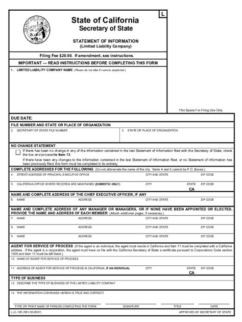 Fillable Online Ca Llc 12R 2007 Form Fax Email Print Pdffiller