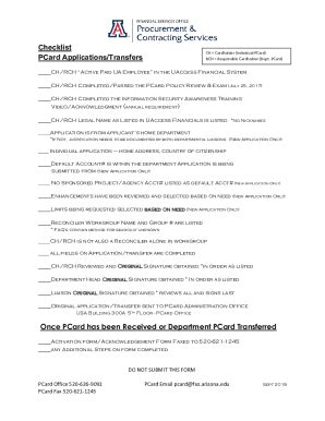 Fillable Online Checklist Pcard Applications Transfers Fax Email Print