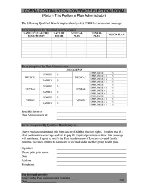 Fillable Online Cobra Election Agreement Tjsinscom Fax Email Print Pdffiller