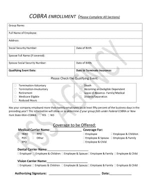 Fillable Online Cobra Enrollment Please Complete All Sections Fax