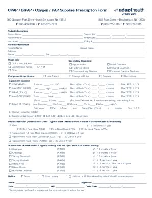 Fillable Online Cpap Bipap Oxygen Pap Supplies Prescription Form