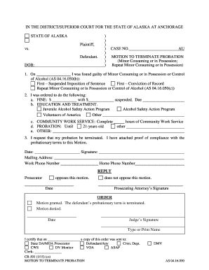 Fillable Online Cr 501 Motion To Terminate Term Of Probation 1 15