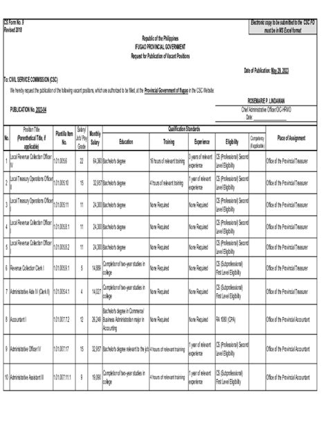 Fillable Online Cs Form No 9 Revised 2018 Electronic Copy To Be