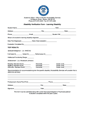 Fillable Online Disability Verification Form Learning Disability Fax