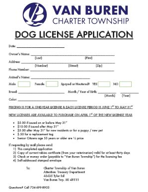 Fillable Online Dog License Application Form Owner S Information Fax