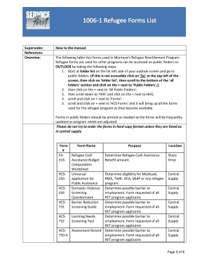 Fillable Online Dphhs Mt 1006 1 Refugee Forms List 1006 1 Refugee