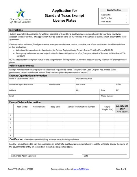 Fillable Online Dps Texas Exempt License Plates The Following Forms Are