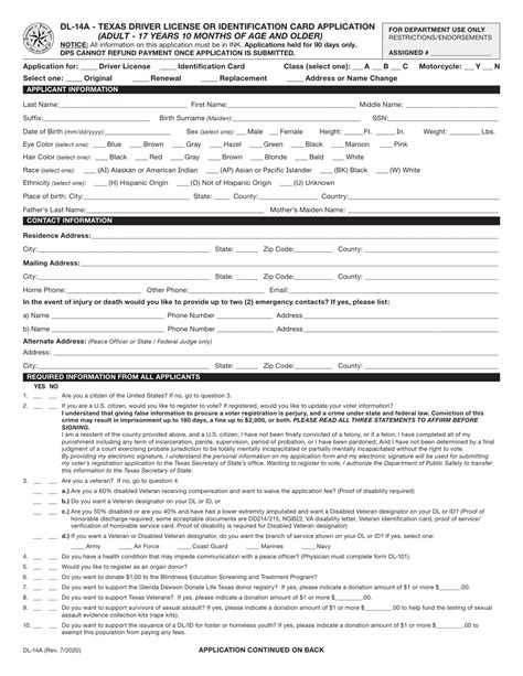 Fillable Online Driver S License Or Identification Card Application