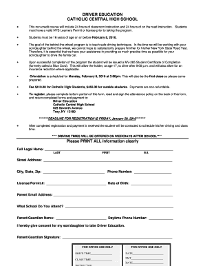 Fillable Online Drivers Ed Forms Spring 2016 Fax Email Print Pdffiller