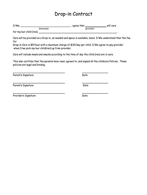 Fillable Online Drop In Contract Daycare Match Fax Email Print