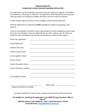 Fillable Online Elementary School Transfer Program Application Fax