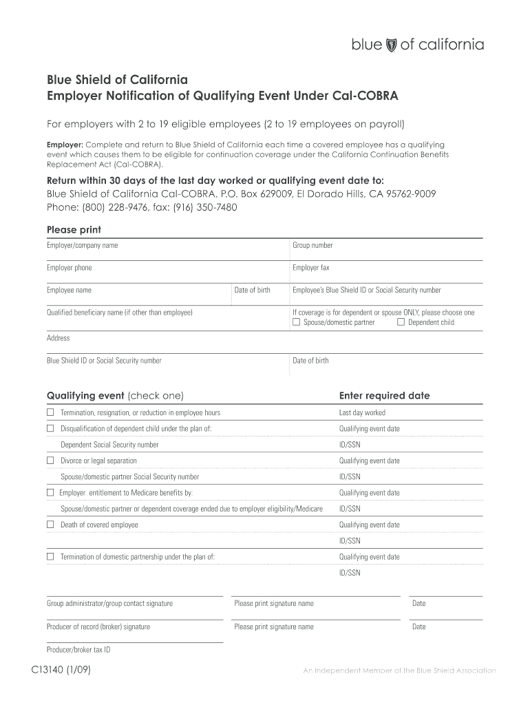 Fillable Online Employer Notification Of Qualifying Event Under Cal