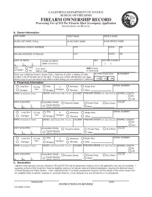 Fillable Online Firearm Ownership Record Form Fax Email Print Pdffiller