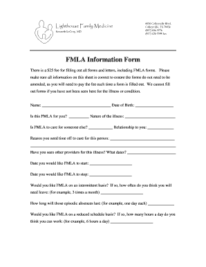 Fillable Online Fmla Information Sheet Lighthouse Family Medicine Fax