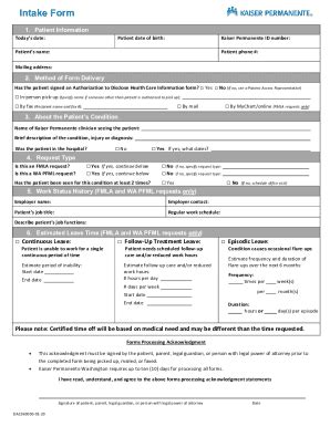 Fillable Online Fmla Intake Formkaiser Permanente Washington Fill Out