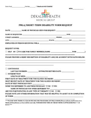 Fillable Online Fmla Short Term Disability Forms Fax Email Print