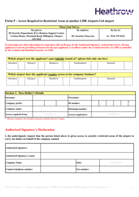 Fillable Online Form 5 Access Required To Restricted Areas At Another