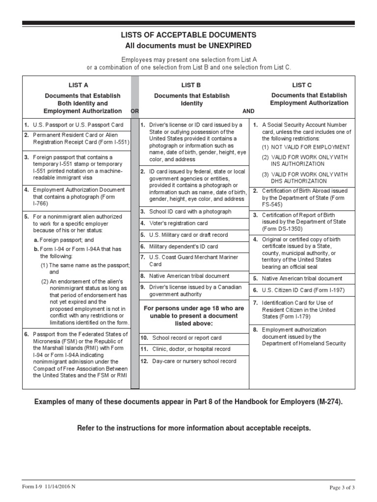 Fillable Online Form I 9 Acceptable Documents Uscisform I 9 Acceptable