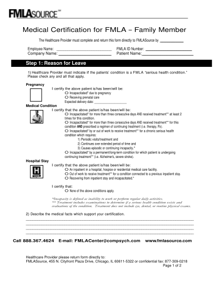 Fillable Online Form I Non Fmla Certification Family Member S