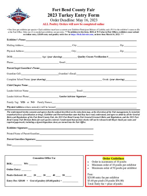 Fillable Online Fort Bend County Fair 2023 Turkey Entry Form Fax