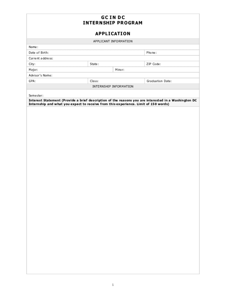 Fillable Online Gc In Dc Internship Program Application Fax Email Print