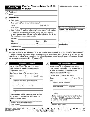 Fillable Online Gv 800 Proof Of Firearms Turned In Or Sold Fillable