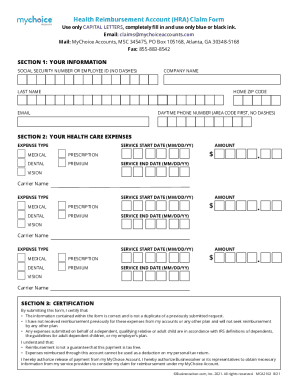 Fillable Online Health Reimbursement Account Hra Claim Form Retirees Health Reimbursement