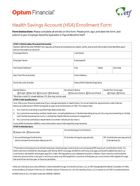 Fillable Online Health Savings Account Hsa Employee Enrollment Form