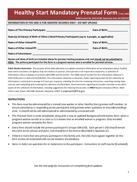 Fillable Online Healthy Start Mandatory Prenatal Form Fax Email Print