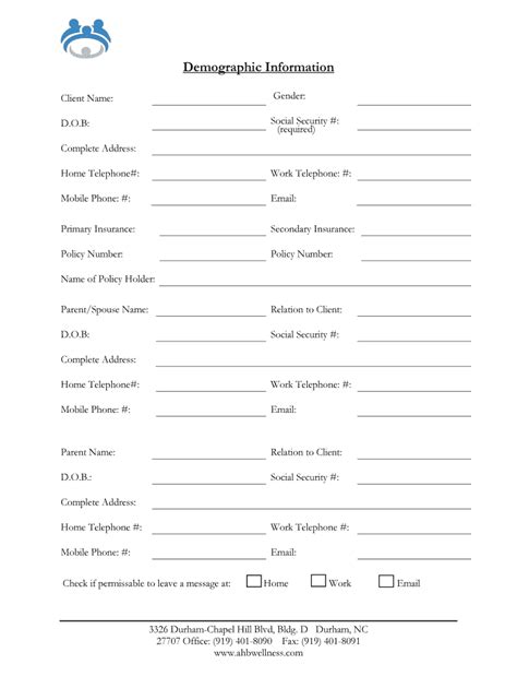 Fillable Online Intake Paperwork Form Ahb Center For Behavioral Health And Fax Email