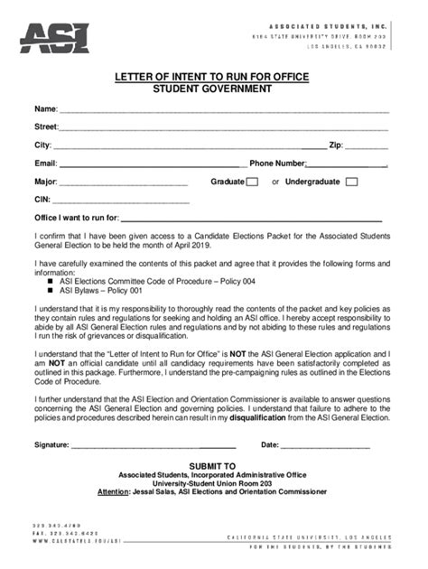 Fillable Online Letter Of Intent To Run For Office Form Printable Pdf