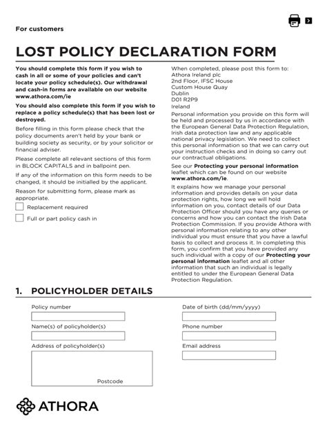 Fillable Online Lost Policy Declaration Form Fax Email Print Pdffiller