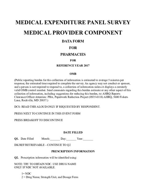 Fillable Online Meps Ahrq Medical Provider Component Data Form For