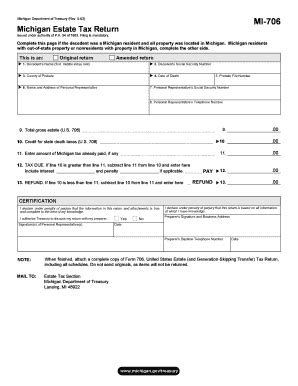 Fillable Online Michigan Mi 706 Michigan Estate Tax Return And Instructions Includes Form