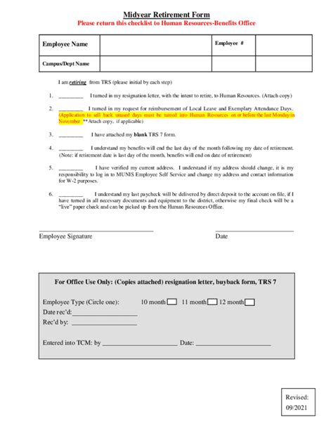 Fillable Online Midyear Retirement Form Please Return This Checklist To